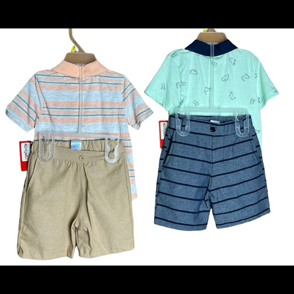 NWT! 2 Kidgets Toddler Short Sets, Striped Polo & All Over Dino | Size 18 Months - Picture 2 of 7